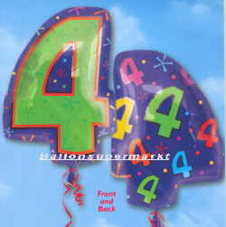 Folienballons Jubiläum, Geburtstag, Zahl 4