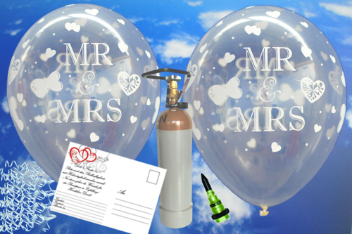 Ballons Helium Set Midi Hochzeit, transparente Luftballons Mr. and Mrs.