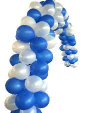 Ballonspirale-Ballongirlande-Ballondekoration-aus-Luftballons-Farben-Blau-Weiss