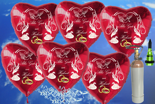 50 Herzluftballons aus Folie - Alles Gute zur Hochzeit - Ballons Helium Midi Set