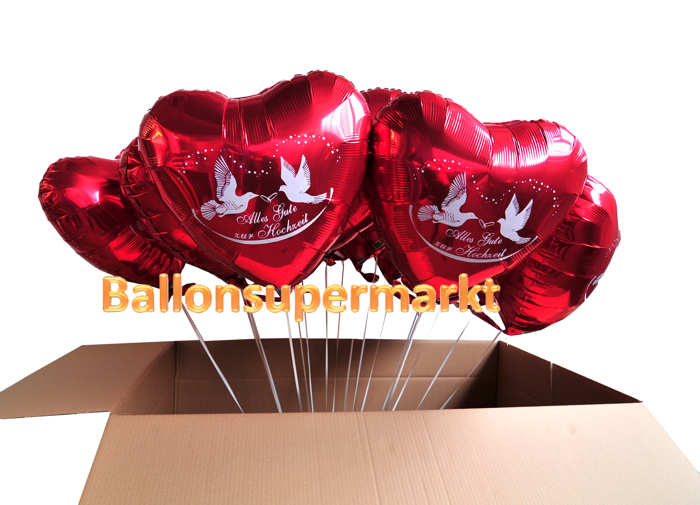 Folienballons zur Hochzeit mit Helium zur Lieferung auf die Hochzeitsfeier im Karton