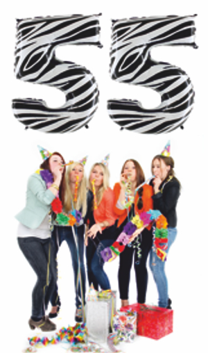 Große Folienballons zum Geburtstag. Zahlen in Zebra.
