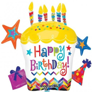 Großer Folienballon zum Geburtstag. Torte, Happy Birthday