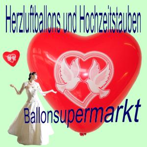 Hochzeit, Tauben, Herzluftballons