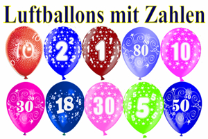 Luftballons mit zahlen im Ballonsupermarkt-Onlineshop