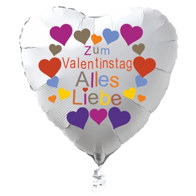 schöner schwebender Herzluftballon: Zum Valentinstag Alles Liebe. Geschenk für die Liebe.