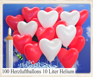 ballons helium set 100 rote und weiße herzluftballons mit 10 liter ballongas helium