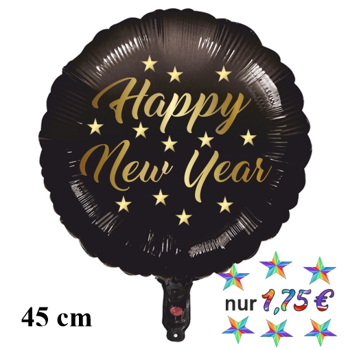 Silvester-Rundballon Schwarz aus Folie, Happy New Year