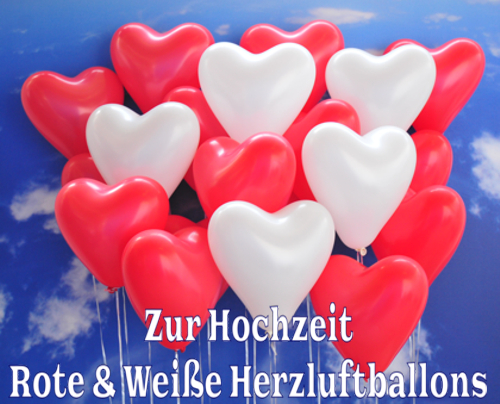 Lieferservice Luftballons Hochzeit, NRW, rote und weiße Herzluftballons zur Hochzeit steigen lassen, Ballon-Taxi, Heliumballons-Express
